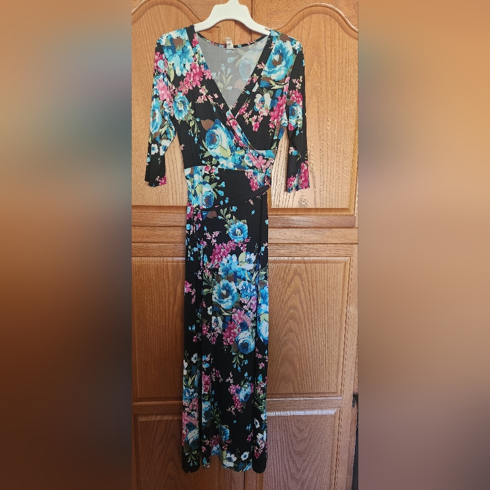 Three-quarter sleeve long stretchy polyester spandex dress